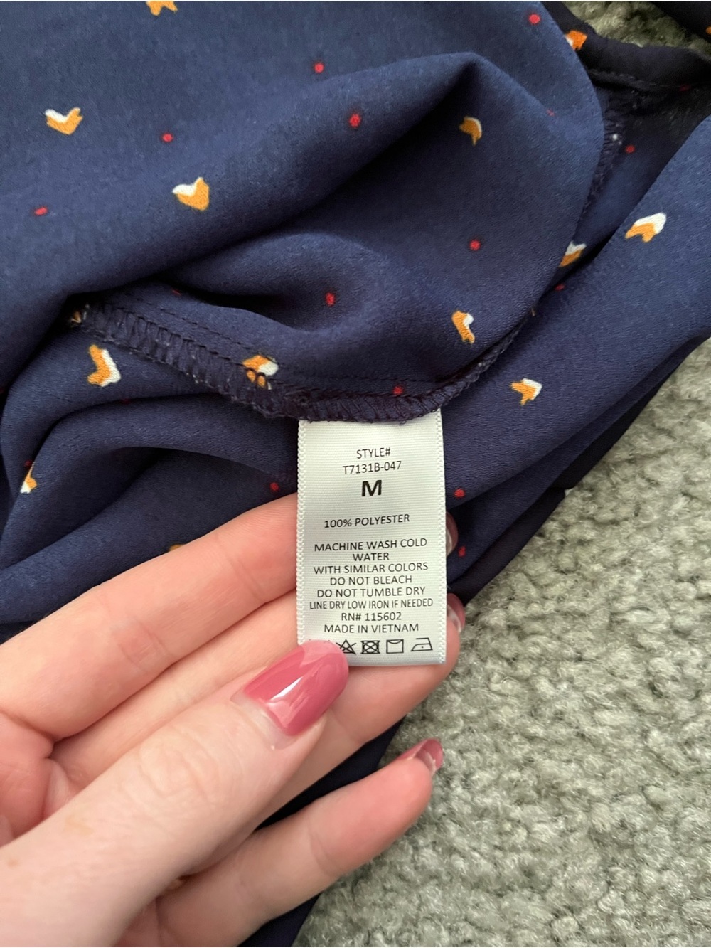 Lush Navy V-Neck Blouse with Scattered Print - Picture 8 of 8